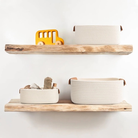 Latitude Run® Nesting Rope Decorative Basket (Set of 3) White with Tan Leather - Picture 3 of 4